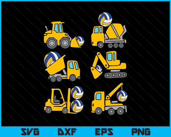 Volleyball Diggers Kids Construction Trucks Toddler Boys SVG PNG Digital Printable Files