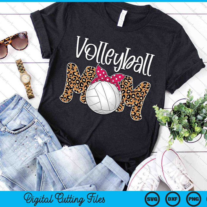 Volleyball Mom Leopard Messy Bun Game Day SVG PNG Digital Cutting Files
