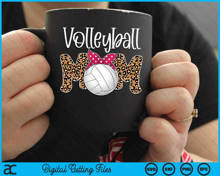 Volleyball Mom Leopard Messy Bun Game Day SVG PNG Digital Cutting Files
