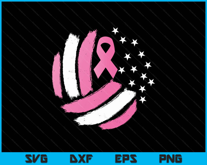 Volleyball Pink Ribbon Breast Cancer Awareness Gift Usa Flag SVG PNG Digital Printable Files