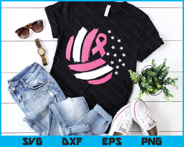 Volleyball Pink Ribbon Breast Cancer Awareness Gift Usa Flag SVG PNG Digital Printable Files