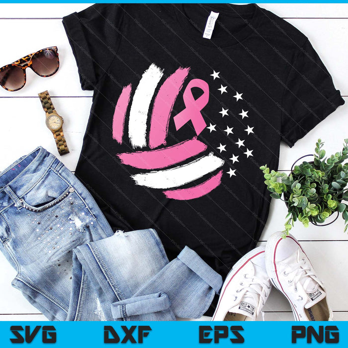 Volleyball Pink Ribbon Breast Cancer Awareness Gift Usa Flag SVG PNG Digital Printable Files