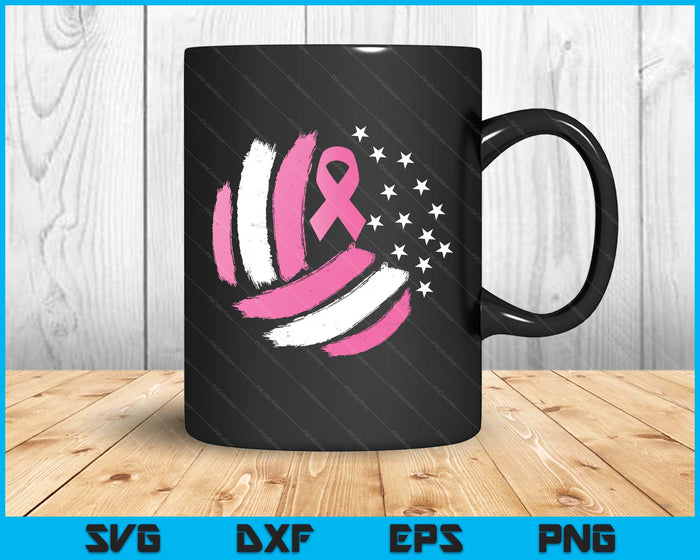 Volleyball Pink Ribbon Breast Cancer Awareness Gift Usa Flag SVG PNG Digital Printable Files
