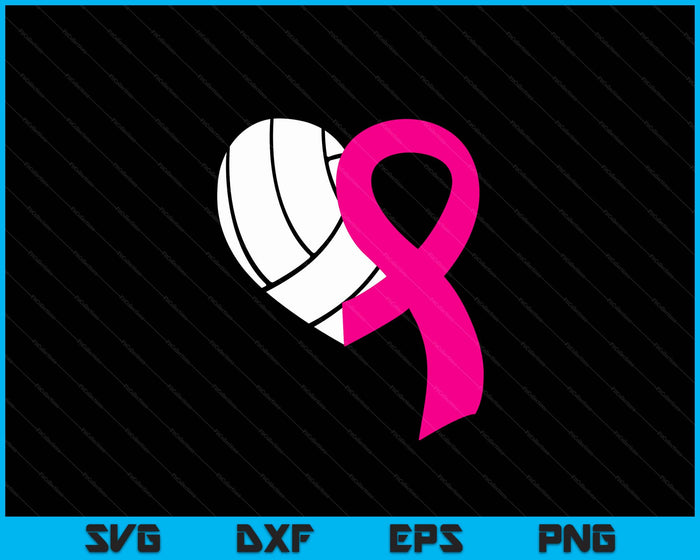 Volleyball Pink Ribbon Heart Cool Breast Cancer Awareness Gifts SVG PNG Cutting Printable Files
