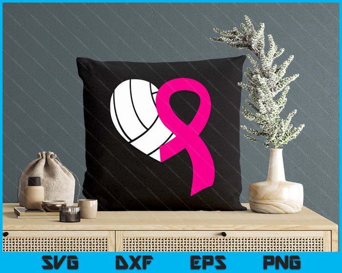 Volleyball Pink Ribbon Heart Cool Breast Cancer Awareness Gifts SVG PNG Cutting Printable Files