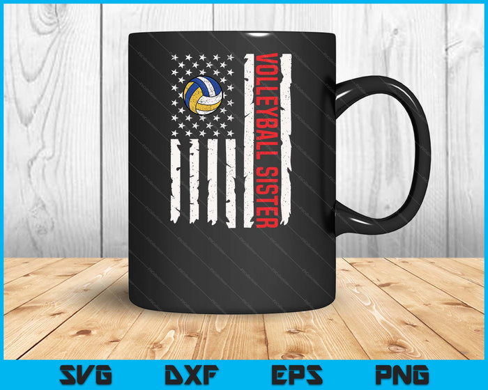 Volleyball Sister USA American Flag Patriotic Mom 4th Of July SVG PNG Digital Printable Files