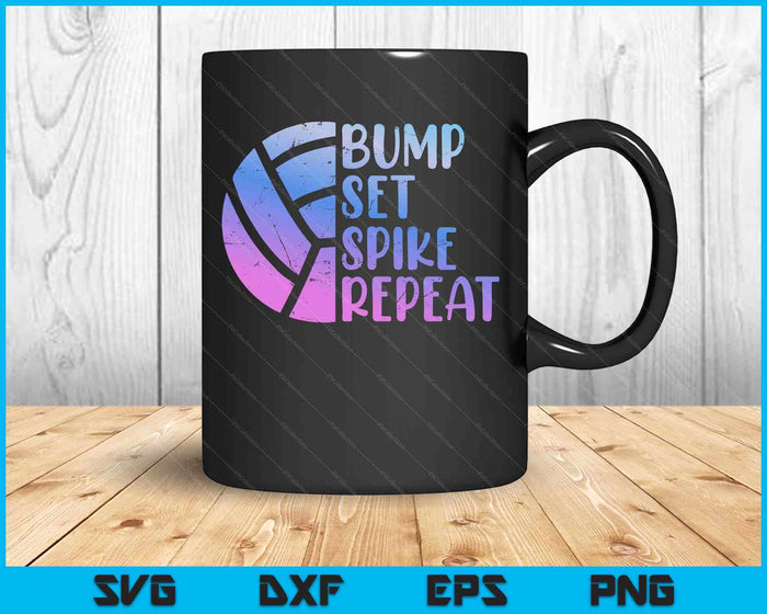 Voleibolista Bump Set Spike Repetir Voleibol SVG PNG Archivos de corte digital