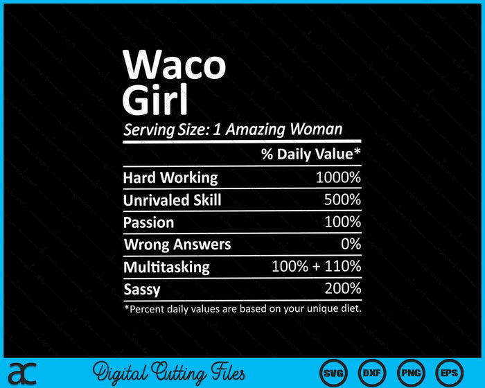 Waco Girl VA Texas Funny City Home Roots SVG PNG Snijden afdrukbare bestanden