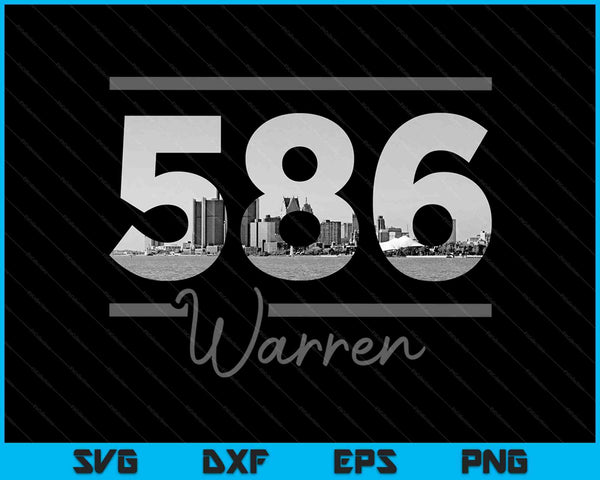 Warren 586 Area Code Skyline Michigan Vintage SVG PNG Cutting Printable Files