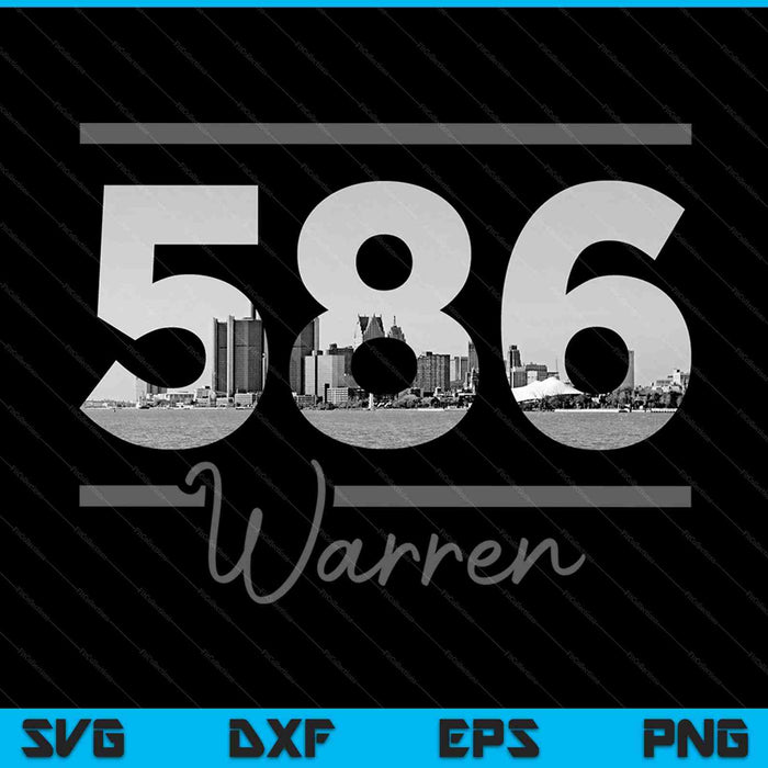 Warren 586 Netnummer Skyline Michigan Vintage SVG PNG Snijden afdrukbare bestanden