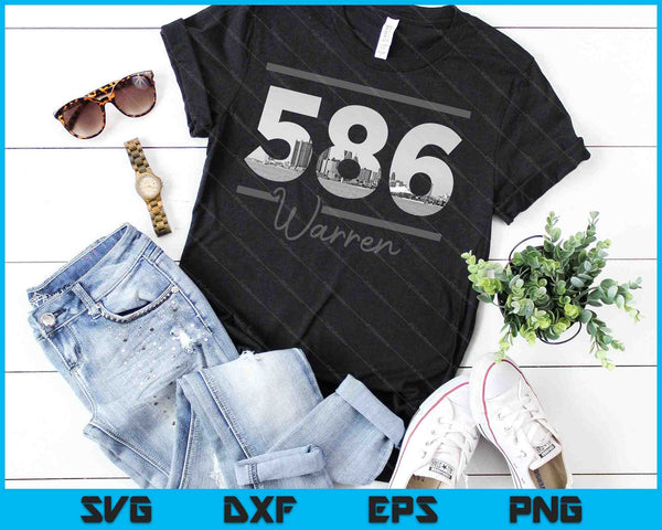 Warren 586 Area Code Skyline Michigan Vintage SVG PNG Cutting Printable Files - on a t-shirt