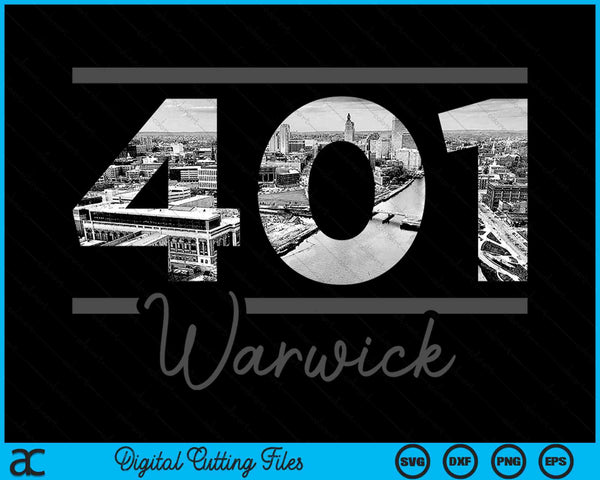 Warwick 401 Area Code Skyline Rhode Island Vintage SVG PNG Digital Cutting Files