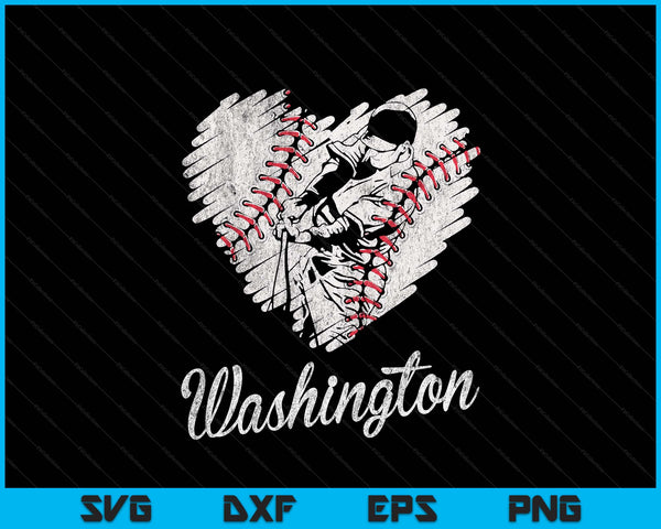 Washington Baseball Heart Distressed Vintage Baseball Fans SVG PNG Digital Printable Files