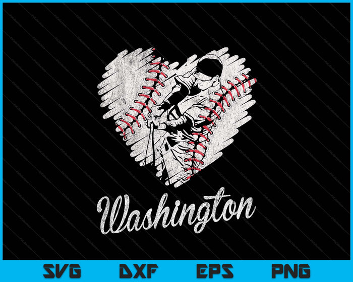 Washington Baseball Heart Distressed Vintage Baseball Fans SVG PNG Digital Printable Files