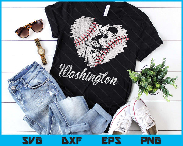 Washington Baseball Heart Distressed Vintage Baseball Fans SVG PNG Digital Printable Files
