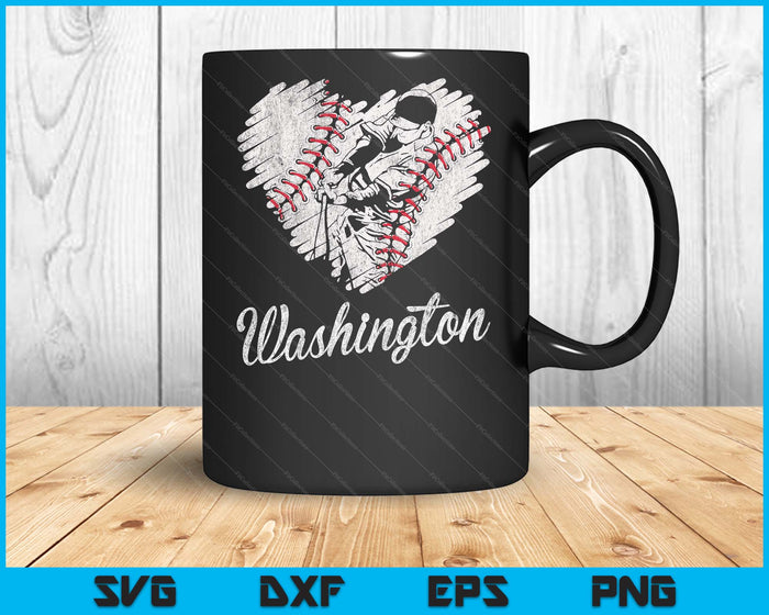 Washington Baseball Heart Distressed Vintage Baseball Fans SVG PNG Digital Printable Files