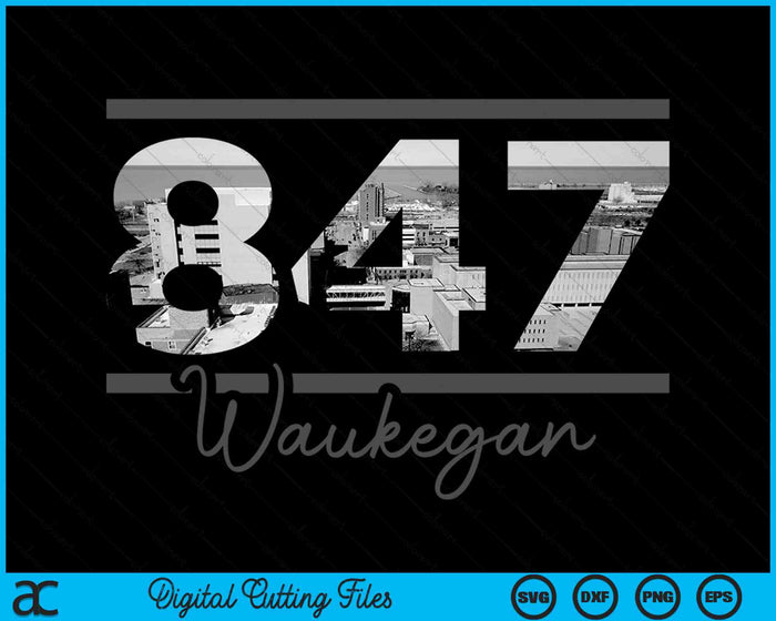 Waukegan 847 Netnummer Skyline Illinois Vintage SVG PNG digitale snijbestanden 