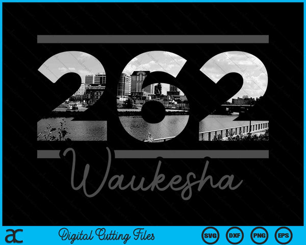 Waukesha 262 Area Code Skyline Wisconsin Vintage SVG PNG Digital Cutting Files