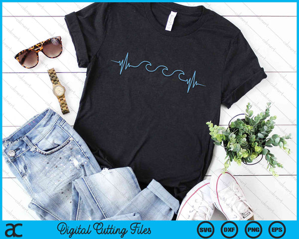 Waves Heartbeat Surfer Summer Waves Surfboard Surfing SVG PNG Digital Cutting File - on a t-shirt