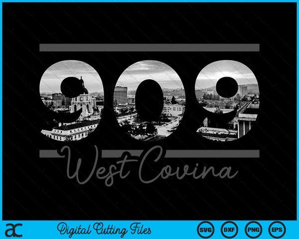West Covina 909 Netnummer Skyline Californië Vintage SVG PNG digitale snijbestanden