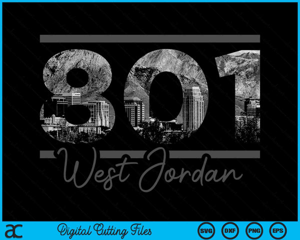 West Jordanië 801 Netnummer Skyline Utah Vintage SVG PNG digitale snijbestanden