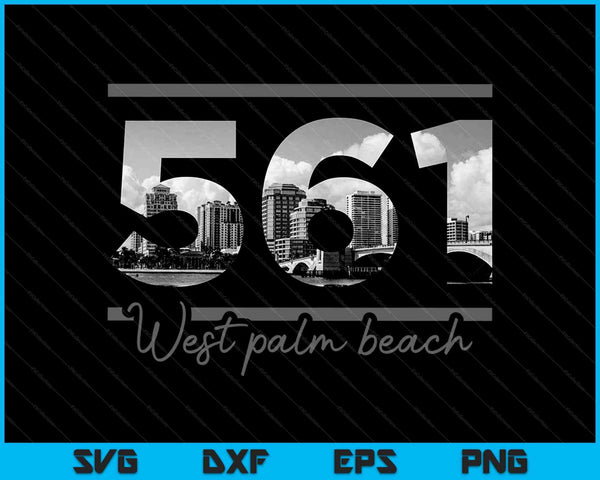 West Palm Beach 561 Area Code Skyline Florida Vintage SVG PNG Cutting Printable Files