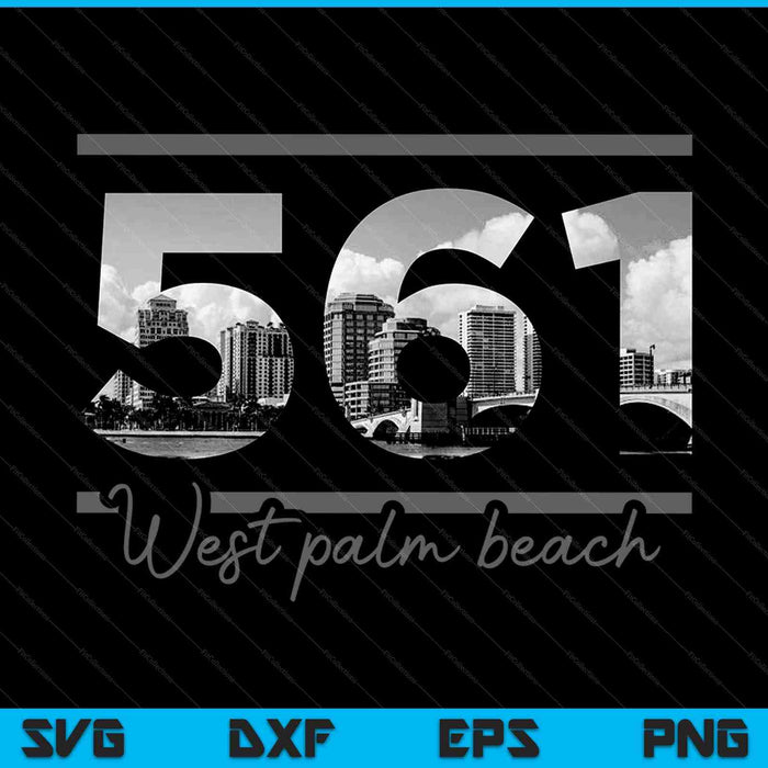 West Palm Beach 561 Código de área Skyline Florida Vintage SVG PNG Cortar archivos imprimibles