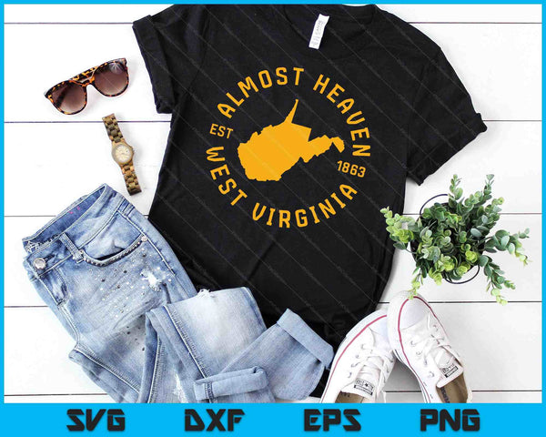 West Virginia Almost Heaven State Map WV Home SVG PNG Digital Cutting Files - on a t-shirt