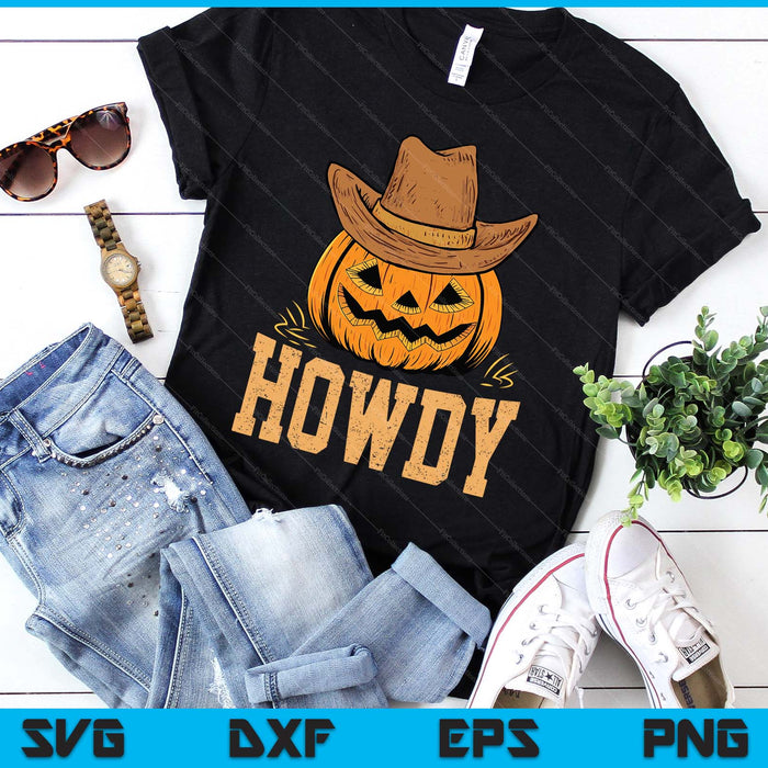 Western Rodeo Festive Cowboy Pumpkin Howdy Halloween SVG PNG Digital Printable Files