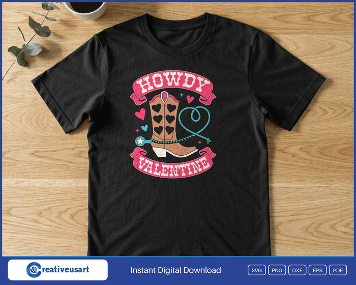 Howdy Valentine western design printed on a black t-shirt