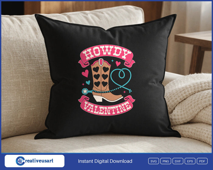 Howdy Valentine western design on a black throw pillow