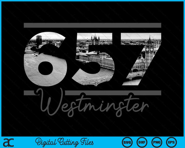Westminster 657 Netnummer Skyline Californië Vintage SVG PNG digitale snijbestanden