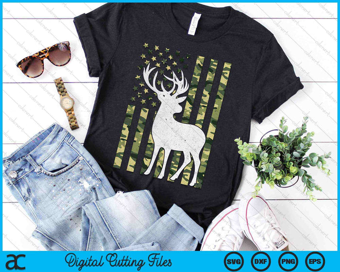 Whitetail Buck Deer Caza Bandera de Camuflaje Americano SVG PNG Archivos de Corte Digital