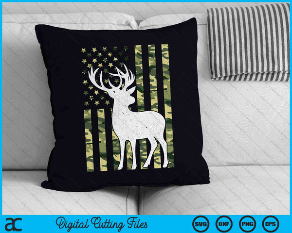 Whitetail Buck Deer Caza Bandera de Camuflaje Americano SVG PNG Archivos de Corte Digital