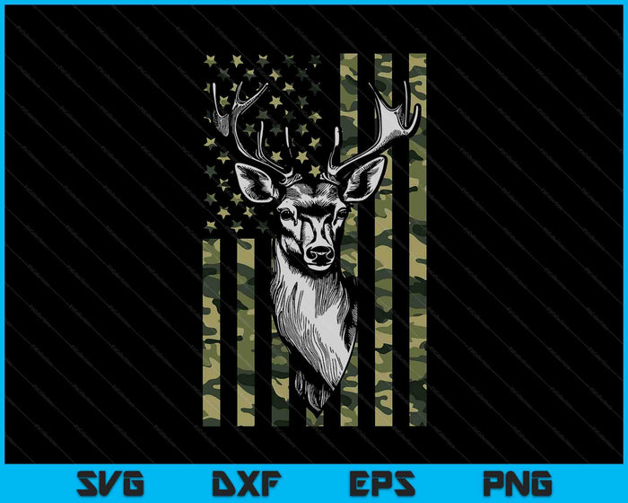 Whitetail Buck Deer Hunting USA Camouflage Amerikaanse vlag SVG PNG digitale snijbestanden