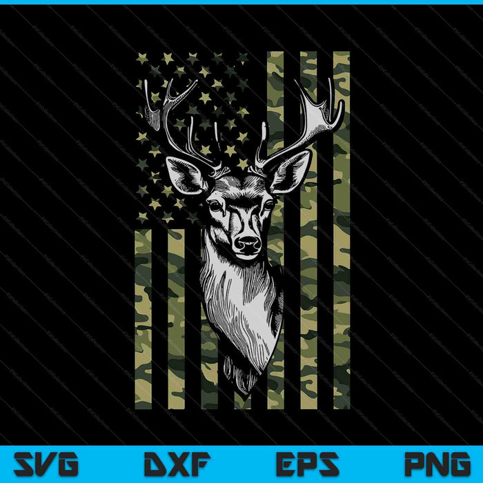 Whitetail Buck Deer Hunting USA Camouflage Amerikaanse vlag SVG PNG digitale snijbestanden