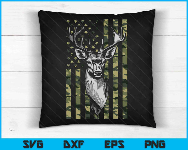 Whitetail Buck Deer Hunting USA Camouflage Amerikaanse vlag SVG PNG digitale snijbestanden