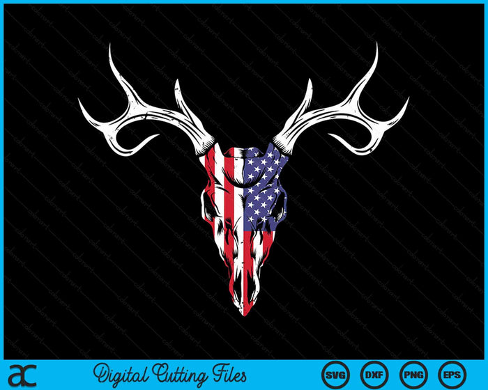 Whitetail Deer Hunting American Flag on Buck Skull SVG PNG Digital Cutting Files