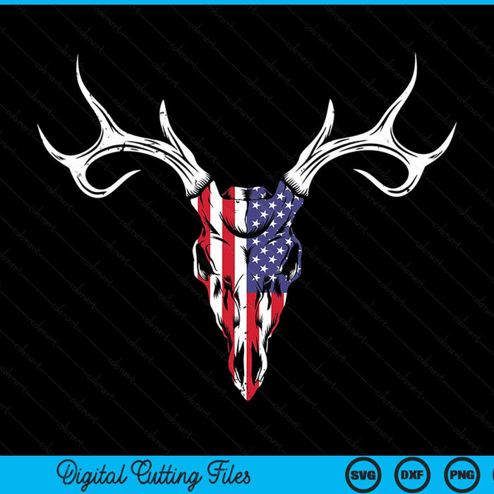 Whitetail Deer Hunting American Flag on Buck Skull SVG PNG Digital Cutting Files