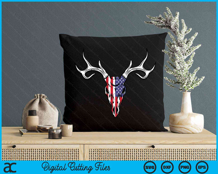 Whitetail Deer Hunting American Flag on Buck Skull SVG PNG Digital Cutting Files