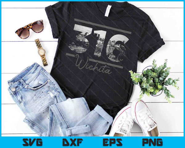 Wichita 316 Código de área Skyline Kansas Vintage SVG PNG Cortar archivos imprimibles - on a t-shirt