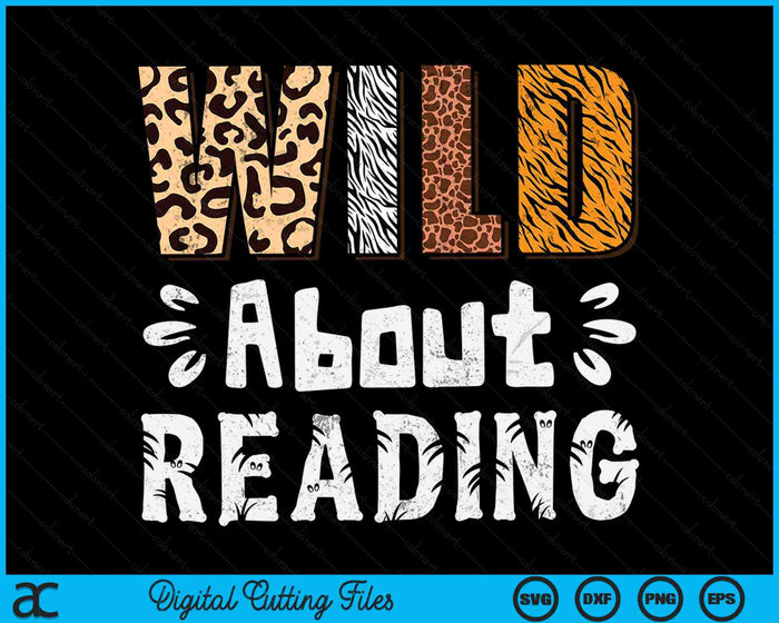 Wild over het lezen van boeken Reader Lover Animals Leopard Zebra SVG PNG digitale snijbestanden