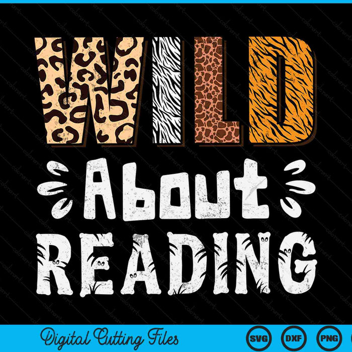 Wild over het lezen van boeken Reader Lover Animals Leopard Zebra SVG PNG digitale snijbestanden