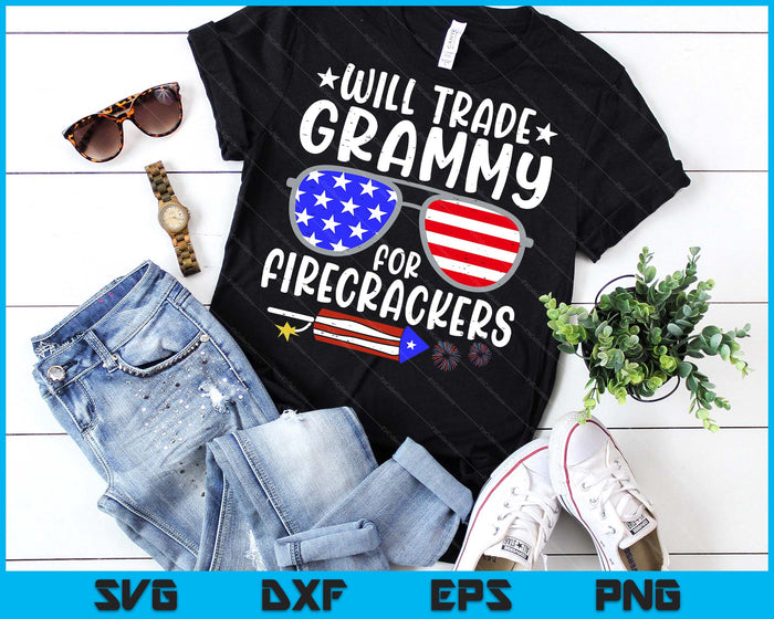Will Trade Grammy For Firecrackers Funny 4th Of July Kids SVG PNG Digital Printable Files