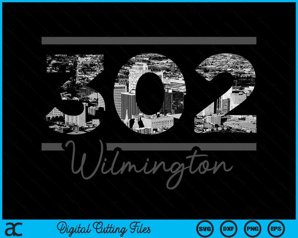Wilmington 302 Area Code Skyline Delaware Vintage SVG PNG Digital Cutting Files