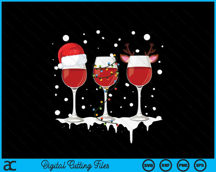 Wine Christmas Santa Hat Xmas Lights Reindeer Antlers SVG PNG Digital Printable Files