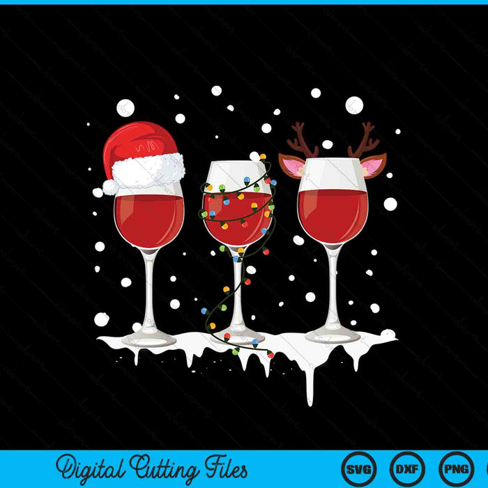 Wine Christmas Santa hat Xmas lights reindeer antlers SVG cut file