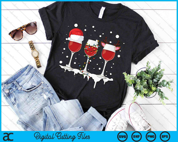 Wine Christmas Santa Hat Xmas Lights Reindeer Antlers SVG PNG Digital Printable Files