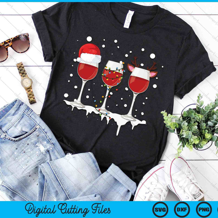 Wine Christmas Santa Hat Xmas Lights Reindeer Antlers SVG PNG Digital Printable Files