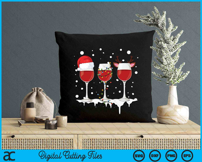 Wine Christmas Santa Hat Xmas Lights Reindeer Antlers SVG PNG Digital Printable Files